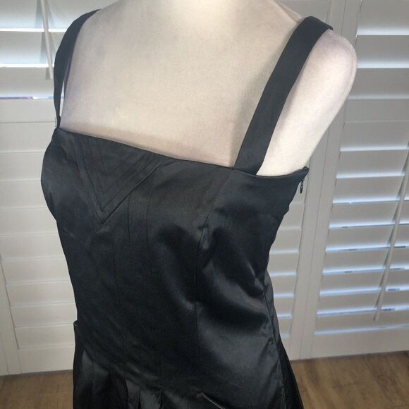 Margit Brandt Copenhagen Black Satin Cocktail Dress M Pencil Sheath Pockets Chic - Picture 10 of 12